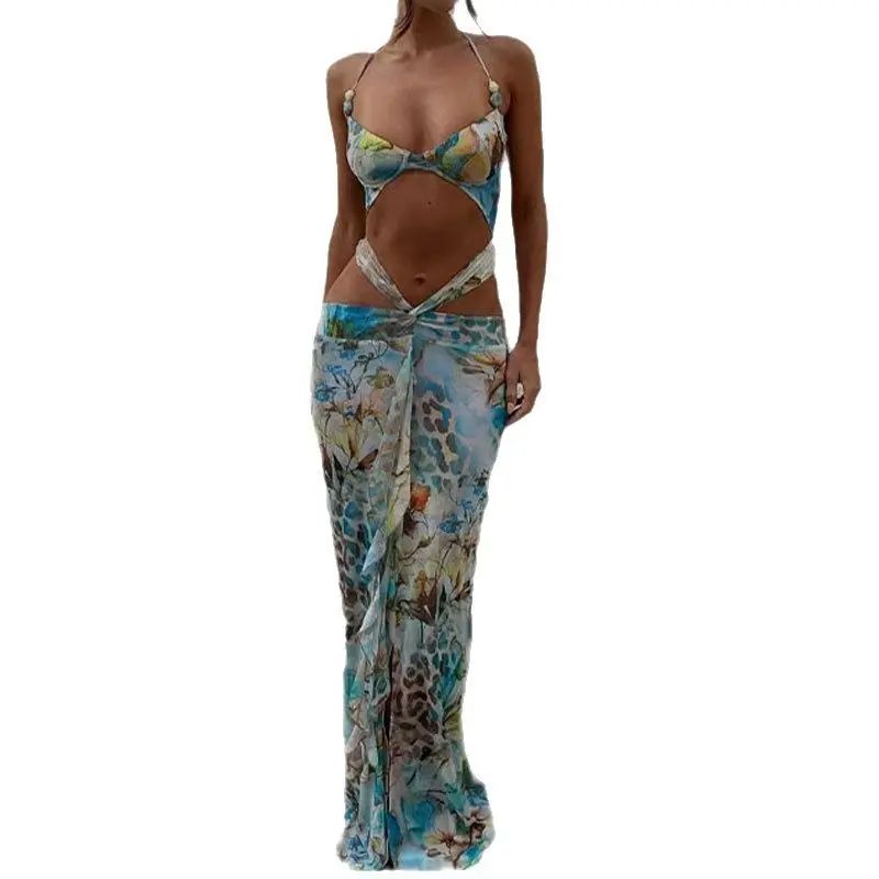 

2025 Summer New Sexy Gyaru Buttock Lifting Bandage Print Personality Bikinis Beach dress Women Picture Color S