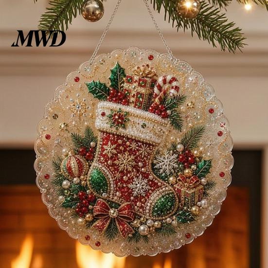 Handgefertigtes Festliches Ornament Materialien Weihnachten Kunstperlen Malerei Sonnenfänger Set, Niedlicher Weihnachtsmann Schneemann Baum 3D Perlen Schichtweise Feiertagsdekorationen
