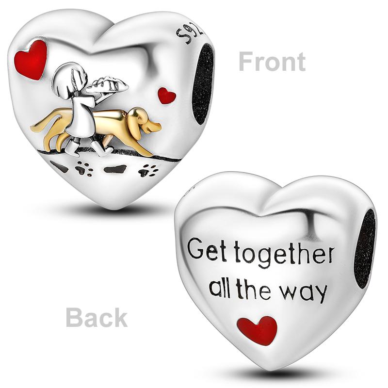 Copper Heart Shaped Charms Bead Family Friend Lover Mother'S Day Pets Dangle Fit Original Bangle Bracelets Diy Jewelry Gift