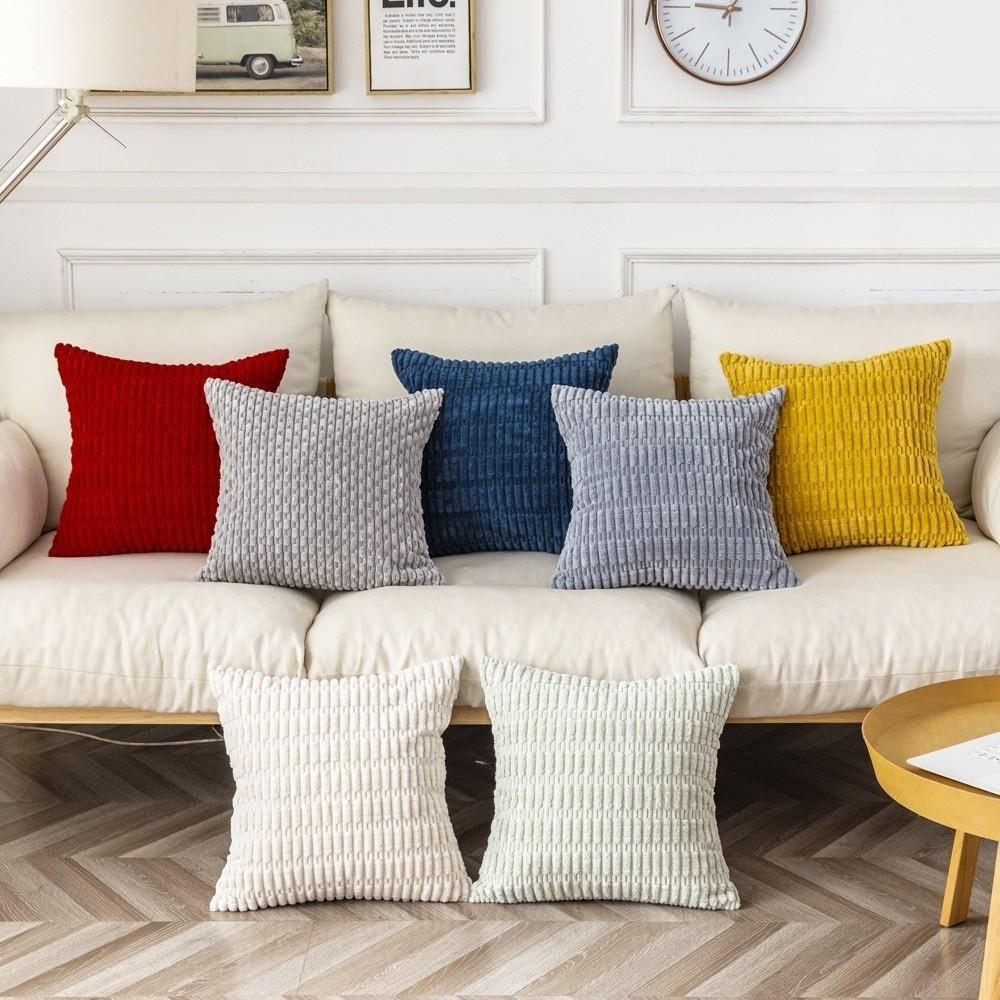 2 Stück/Set Weiche Cord-Kissenhülle Samtige Textur Wendbar Zierkissen Gestreiftes Design Gerippte Samtdecke
