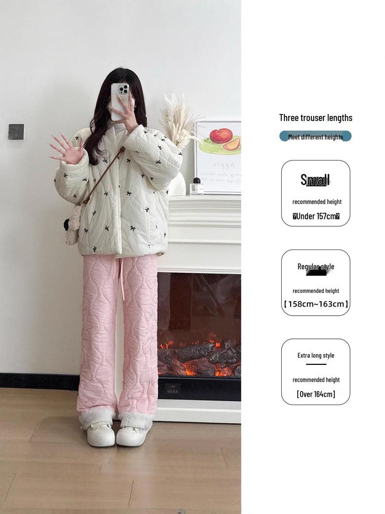 Women's Blue Northeast Fleece-lined Wide-leg Cotton Pants for Autumn/Winter - Windproof, Coldproof Ski Wear