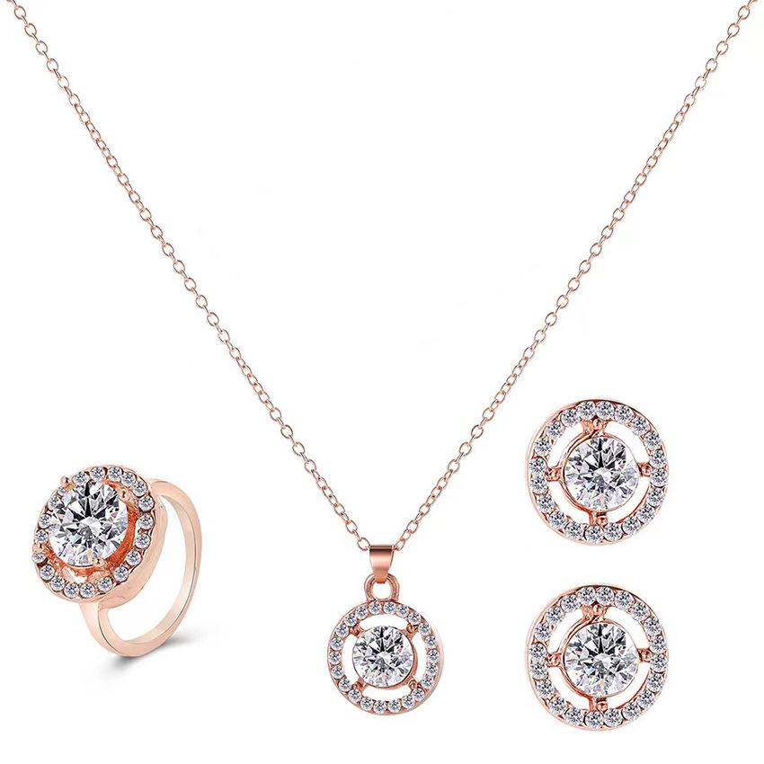Chic Rhinestone Zircon Jewelry Set: Necklace, Earrings, Ring & Watch for Women