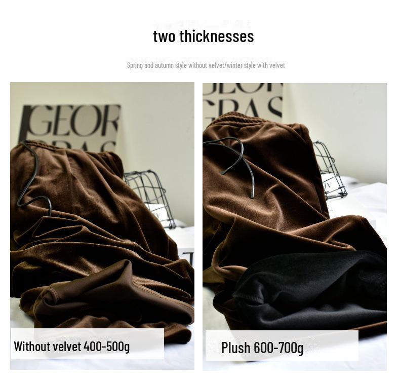 Spring Women's Retro Velvet Wide-Leg Pants - Loose, Casual, High-End, 400g