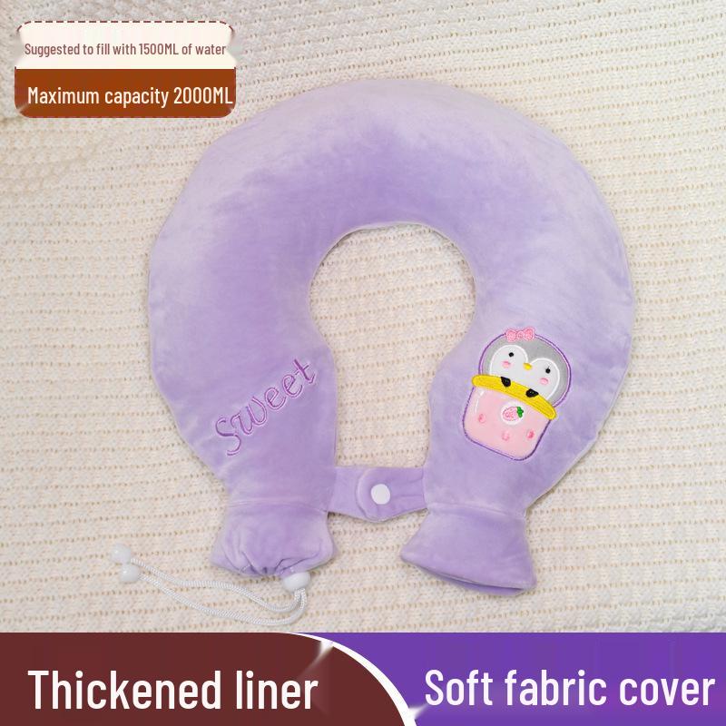 U-Shaped Neck Hot Water Bottle for Cervical Spine Relief, Plush PVC Heating Pad