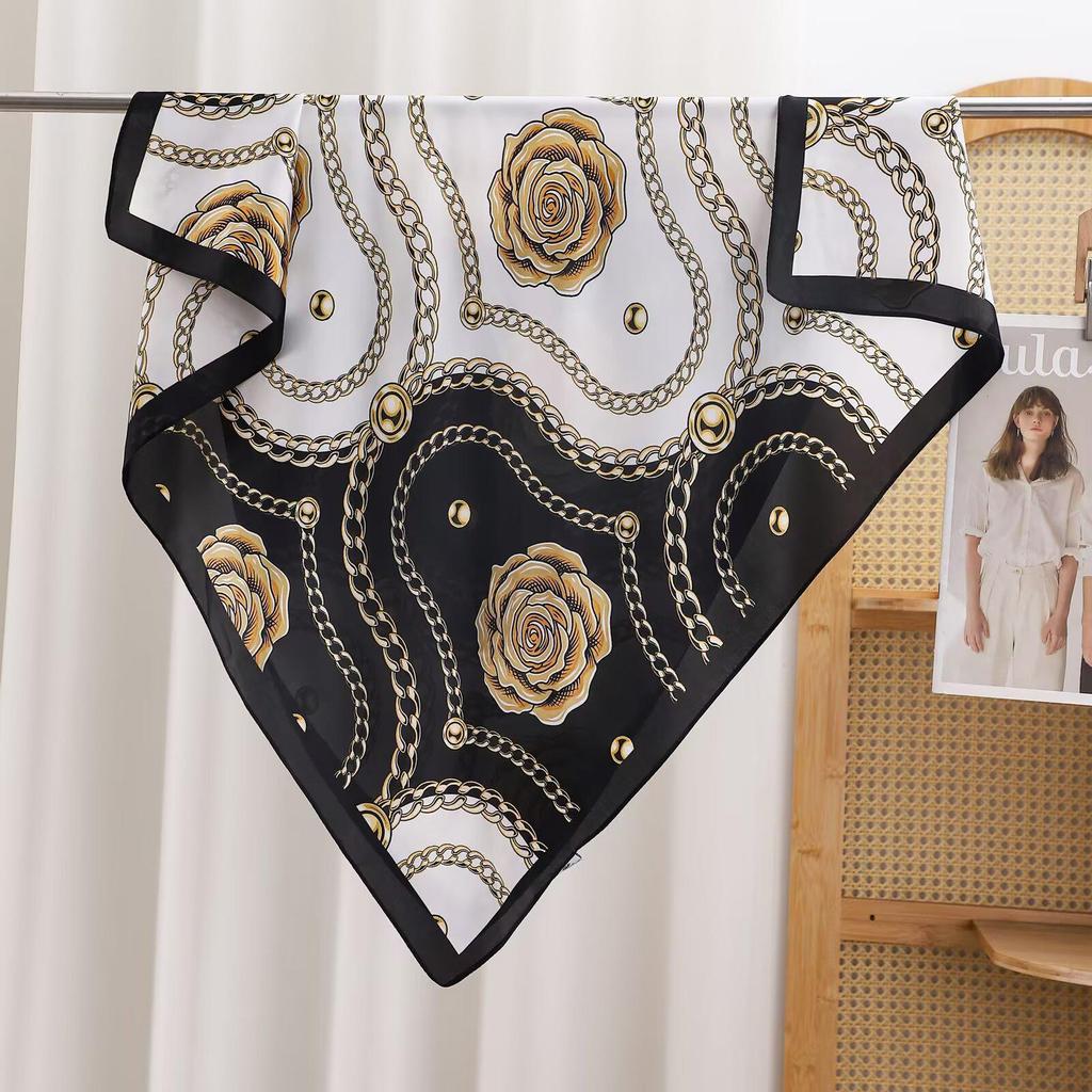 Women's Retro Fashion Mulberry Silk Feel Square Scarf - Summer Faux Satin, Sun Protection, 90cm