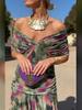 2025 European Style Women's Chiffon Off-the-Shoulder Bandage Dress - Floral Print