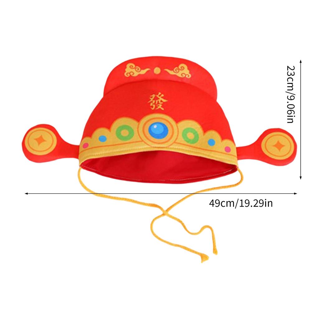 Chinese God Of Wealth Hat with Adjustable Chain String Festival Wealth God Hat For Chinese Spring Festival Celebration