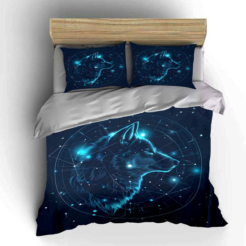 Cosmic-Themed Wolf Art Trio Set Exquisite Three-piece Bedding Set Gift for Kids and Adults