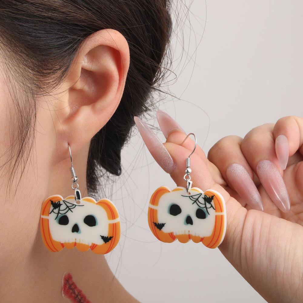 Full Hosting Eco-Friendly Acrylic Earrings, Personalized Halloween Pumpkin Spider Cat Ghost Earrings