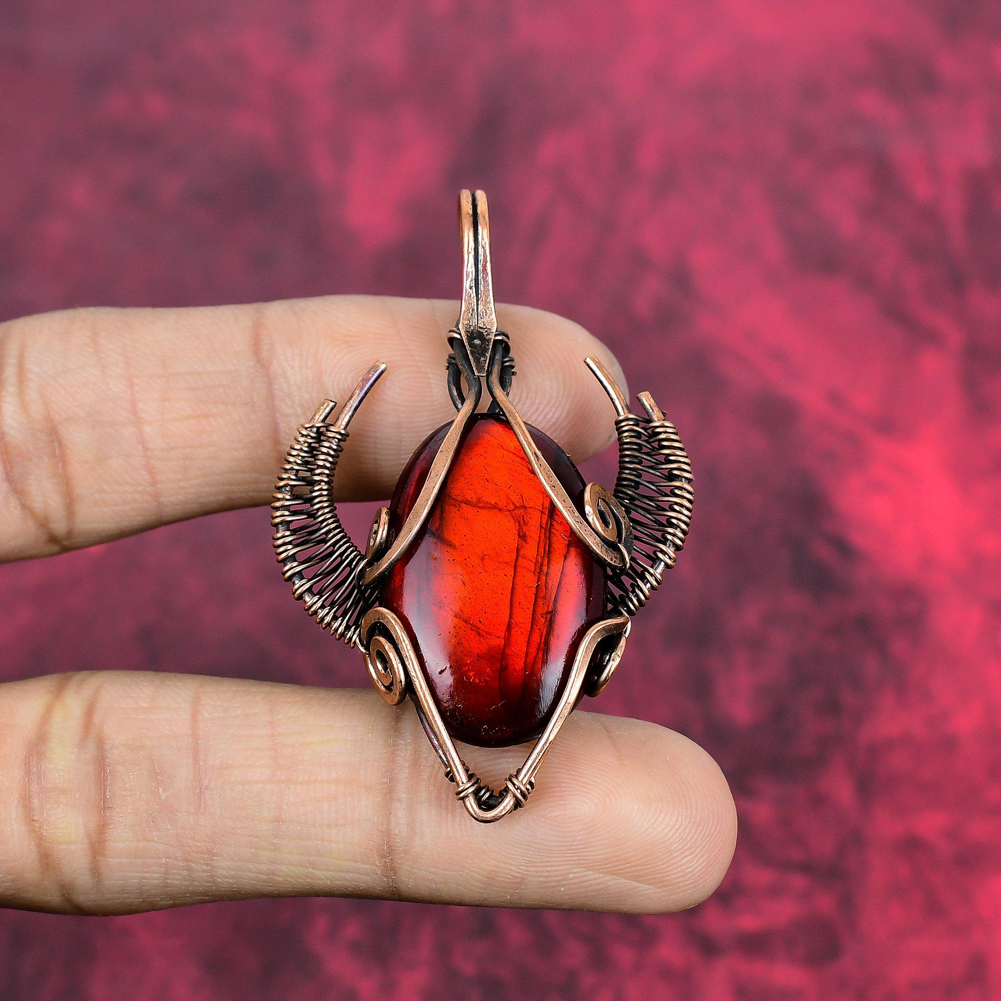 

Red fire labradorite pendant copper wire wrapped pendant gemstone pendant bull face shape pendant handmade copper jewelry gifts for mother
