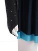 Girls Figure Skating Dress with Sparkly Rhinestones Sheer Mesh Patchwork Long Sleeve for Dance Performance