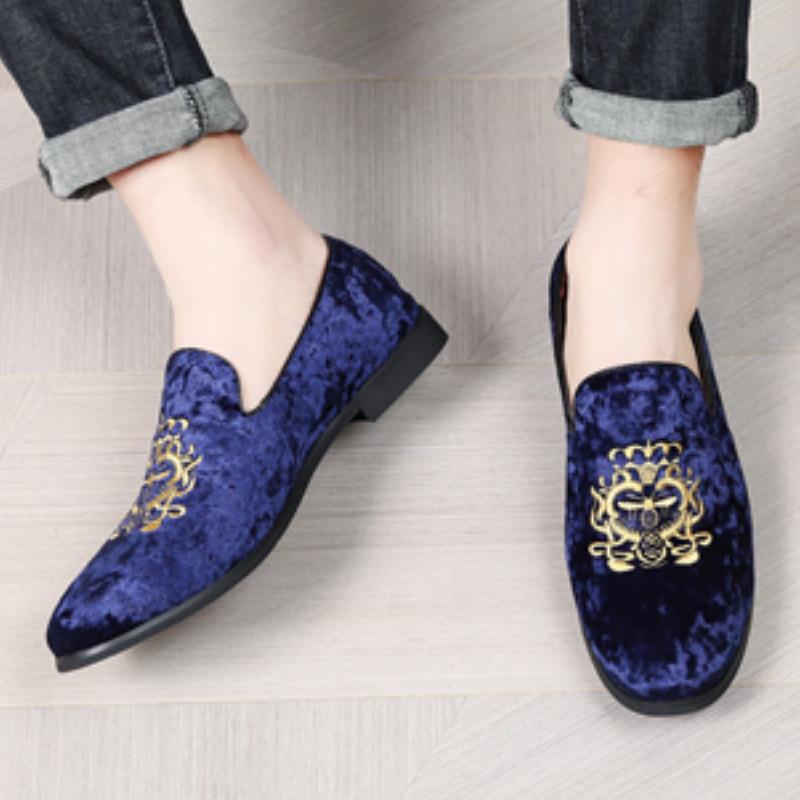 Lyxiga Mockaläder Skor Herr Stor Storlek Bröllopsklänningsskor designer Broderade Loafers Oxford Herr Platt Festskor