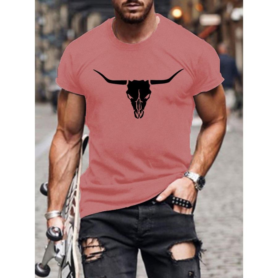 Men's Short Sleeve Bullhead Printed Crew Neck Breathable Fast Dry Sports Fashion T-Shirt