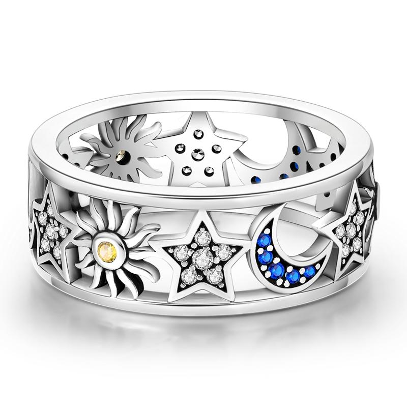 Original   CopperRings Sun Moon and Stars Skeleton Zircon Rings For Women Girls Jewelry Birthday Anniversary Gifts