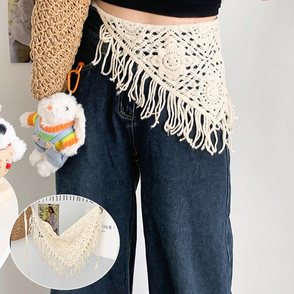 

Ethnic Style Knitted Back Flap Hollowing Out Tassel Hip Apron Knitted Butt Flap Women Girls 5-Beige