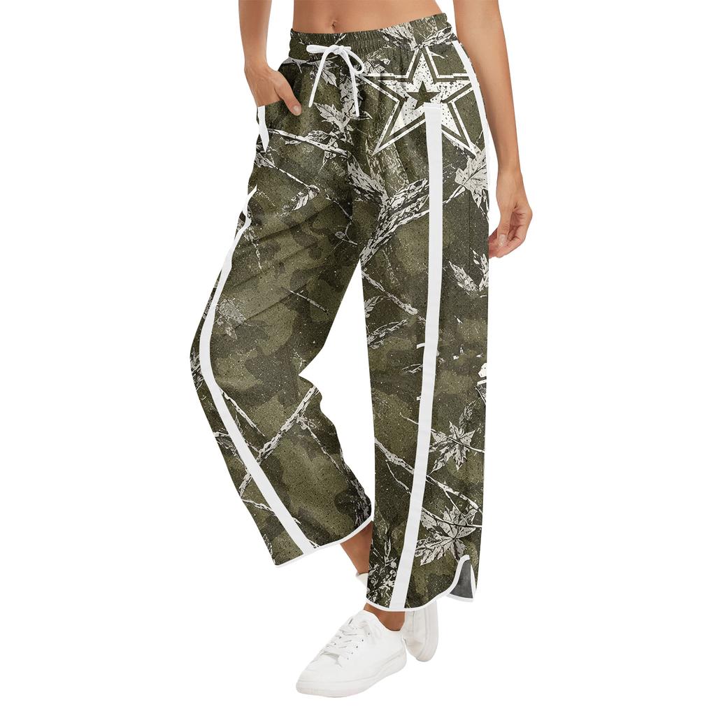 Women's Wide Leg Track Pants with High Waist Side Stripes Lightweight Parachute Pants with Pockets
