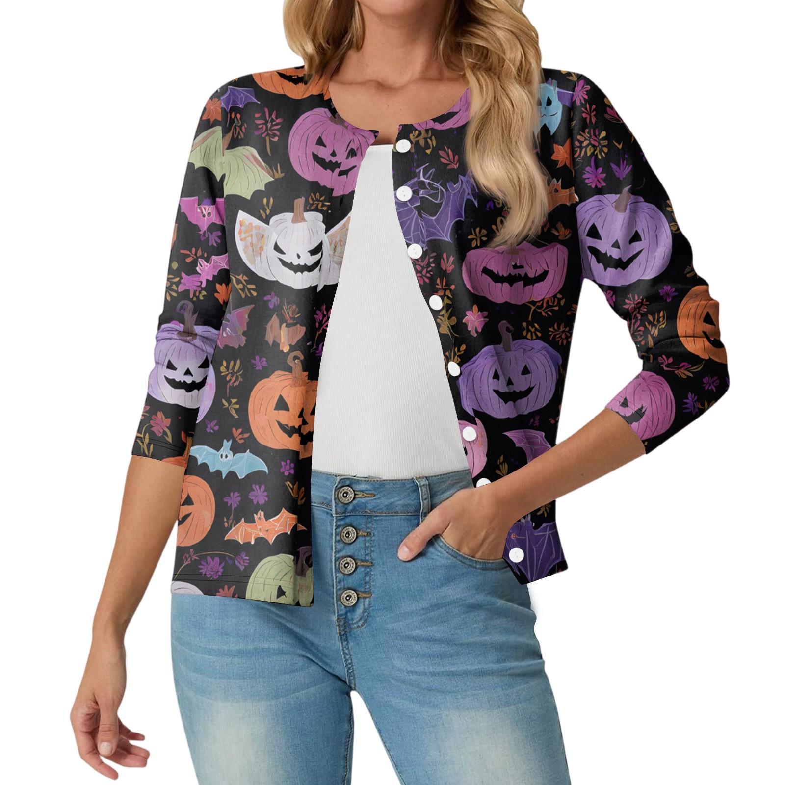 

Женский модный, повседневный, удобный кардиган-жакет с принтом на Хэллоуин M