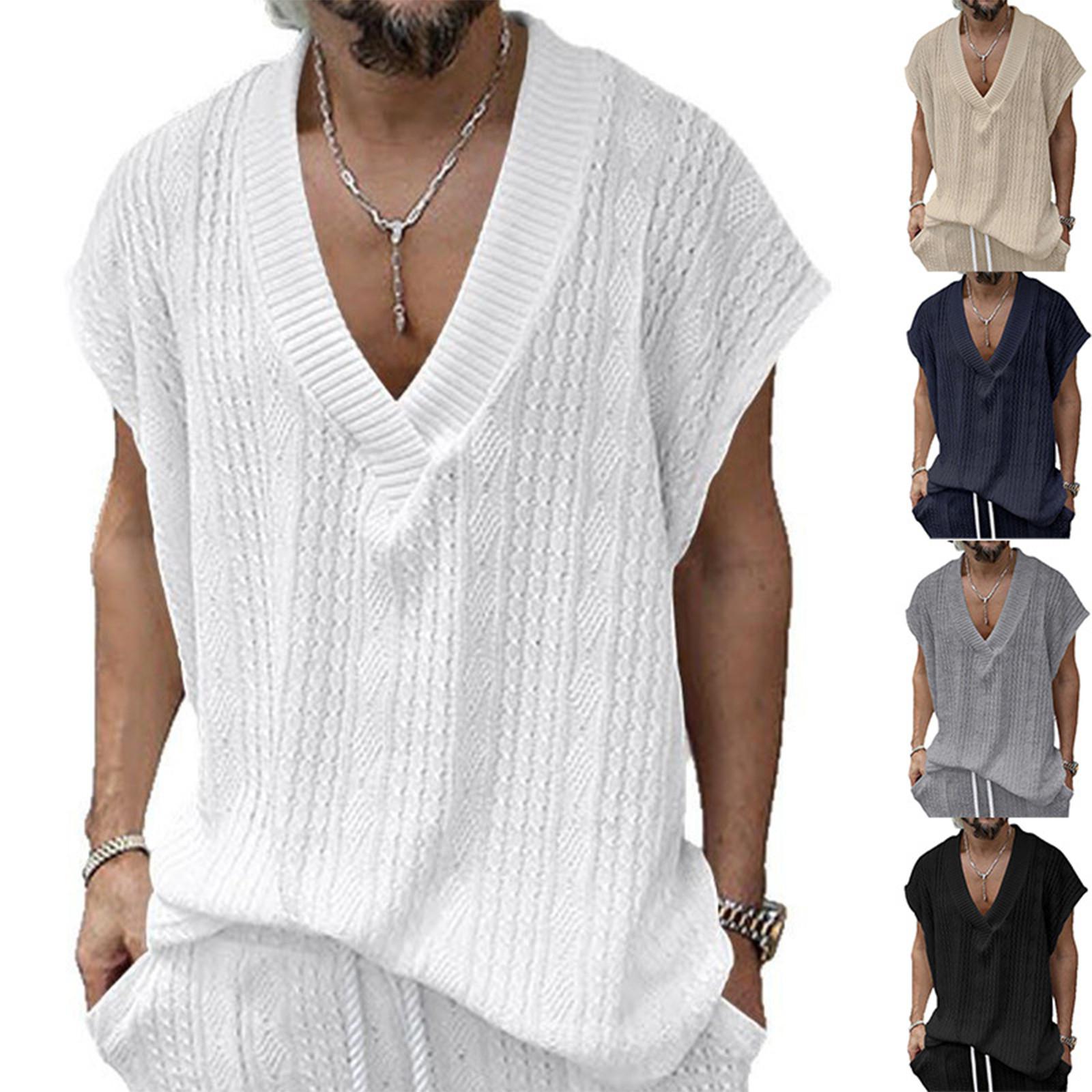 

Men S Loose Sleeveless Vest Large V-Neck Sports T-Shirt Top L чёрный