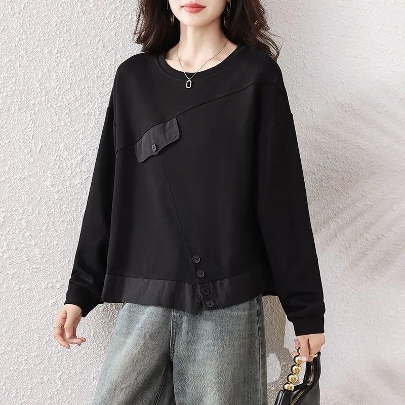 New Style of Large-size Women s Clothing Loose-fitting Spring and Autumn Top Fashionable and Versatile Casual Women s Clothing Sweater L чёрный
