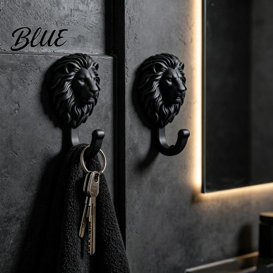 Drill Free Towel Hanger 2Pcs Lion-Head Wall Hooks 3D Printed Animal Shaped Hanger Self‑Adhesive Modern Wardrobe Storage Hook Coat Key Hook,