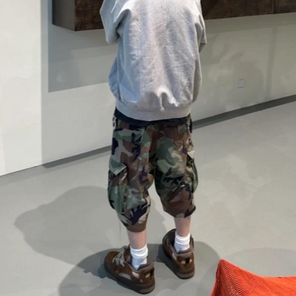 BeatStreet Camouflage Cargo Cropped Shorts for Men Wide Leg Patchwork Baggy Summer Shorts Oversized Loose Over Knee Pants