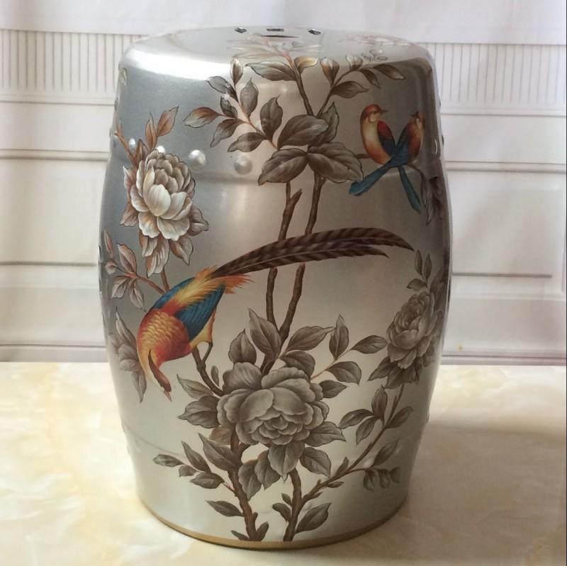 Ceramic Side Table Durable Drum Stool Hand painted Floral and Bird Coffee Table Classic Vanity Seat Suitable for Dining Room