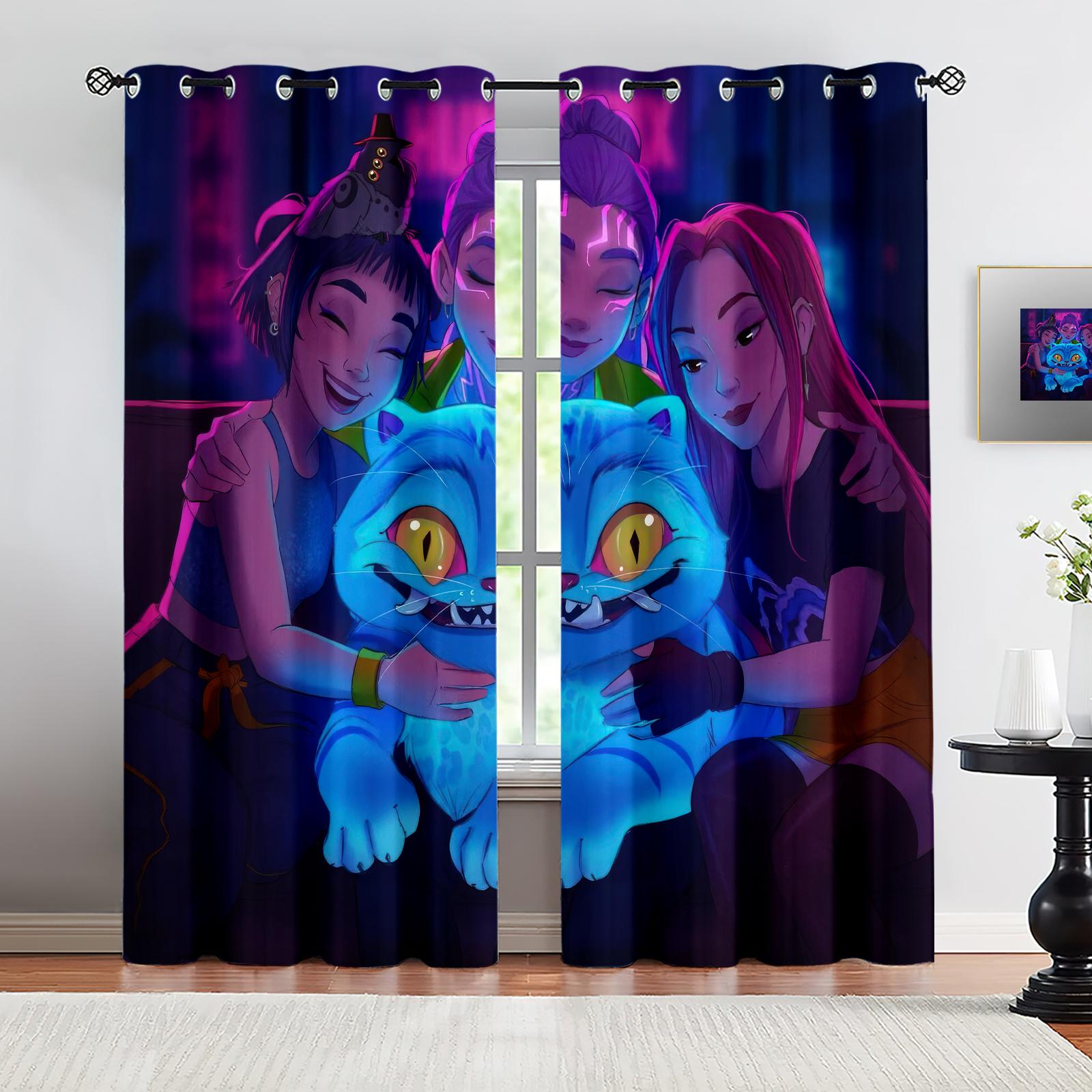 

2Pcs K-Pop Demon Hunters Hot Anime Girl Team Printed Blackout Curtains Perfect For Bedroom Living Room Fashion Decorative 213x160cm-2PC