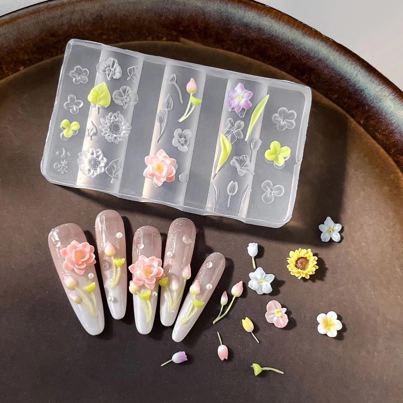 3D Silicone Nail Mold Clear Multiple Flowers Templates Diy Handmade Nail Art Decor Practical Manicure Tool For Salon Home Nail