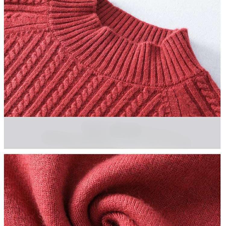 WTEMPO Suéter de punto para mujer Suéter de cuello medio Suéter de mamá suelto Suéter de manga larga de punto