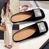Spring and summer bag head half slippers wear new non-slip rhinestone square head flat sole shoes