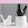 Black And White Ceramic Bird Sculpture With Abstract Shape For Office Or Home Display