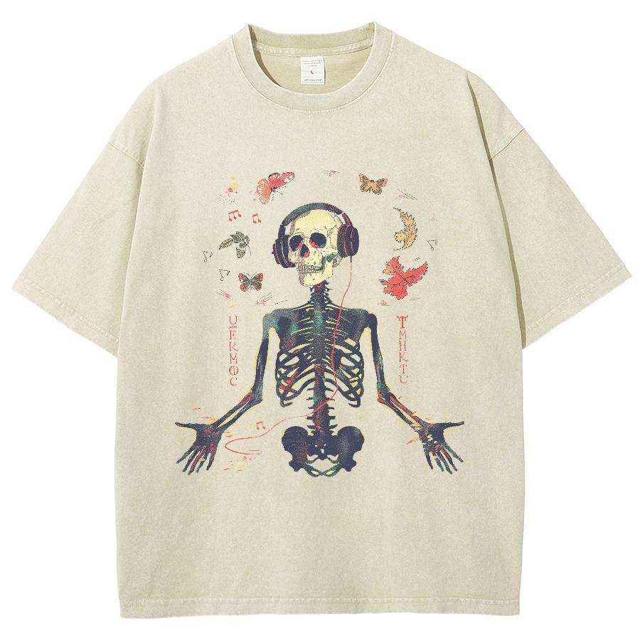 Summer Unisex T-Shirt Y2K Women's Clothing Sales Oversize Skull Print Faux Denim Top Harajuku Short Sleeve