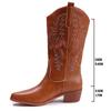 Vintage Embroidered High Boots Women's Autumn and Winter Coarse Heel Medium Heel Boots Pointed Western Cowboy Boots Women's