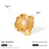 18K Gold Plated Stainless Steel Flower Pearl Ring, Custom Vintage Statement Ring for Cocktail Party Birthday Gift