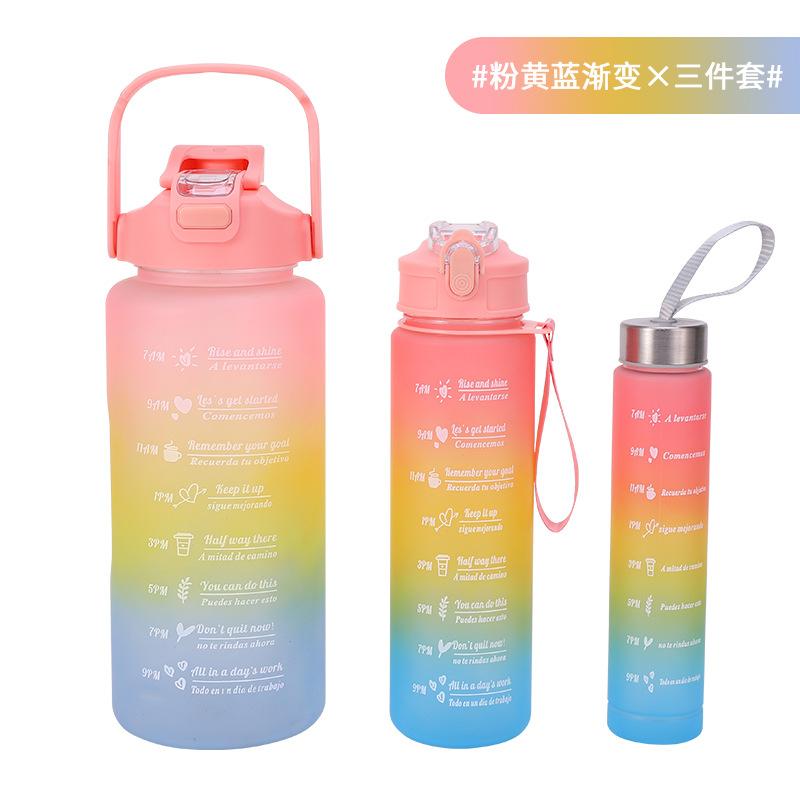 Water Bottle Fashionable Large Capacity Plastic Cup with Handle Outdoor Sports Pot Three-piece Set Portable Belt Graduated Fitness Set Water Cup