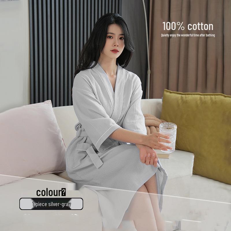Unisex Quick-Dry Cotton Waffle Bathrobe - Ideal for Summer and Hotels
