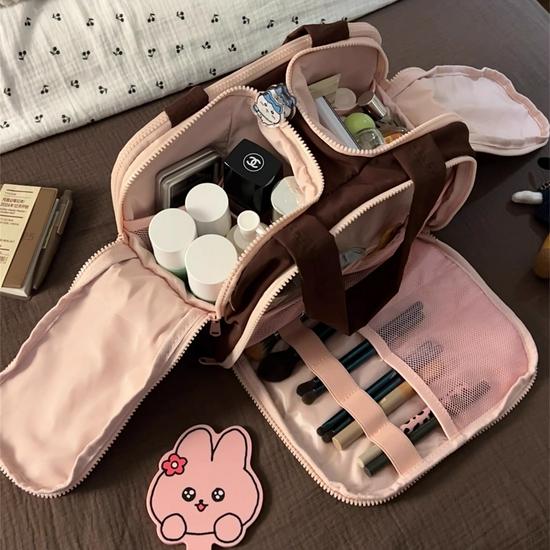Waterproof Lightweight Partitioned Travel Makeup Bag - Large Capacity Portable Handheld Toiletry Organizer