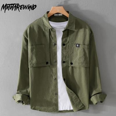 American Style Cargo Shirts for Men Casual Loose Pure Cotton Shirt Youth New Fashion Long Sleeve Shirt Spring/autumn Men Clothing