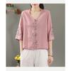 Summer Women's Clothing Shirts Blouse Blusa Mujer Vintage Casual Camisas Women Blouses Linen V Neck Embroidery