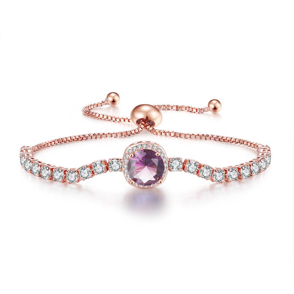 Full Zircon Birthstone Bracelet Women'S Adjustable Light Luxury Color Sugar Cube Jewelry Temperament Jewelry