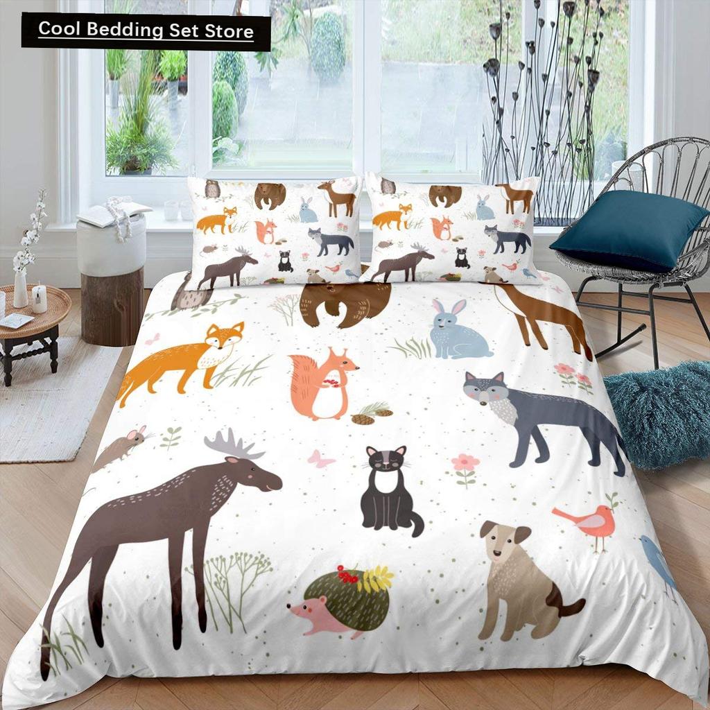 3D Squirrel King Queen Duvet Cover Soft Wildlife Green Leaves Bedding Set for Kids Teens Adults 2 3pcs