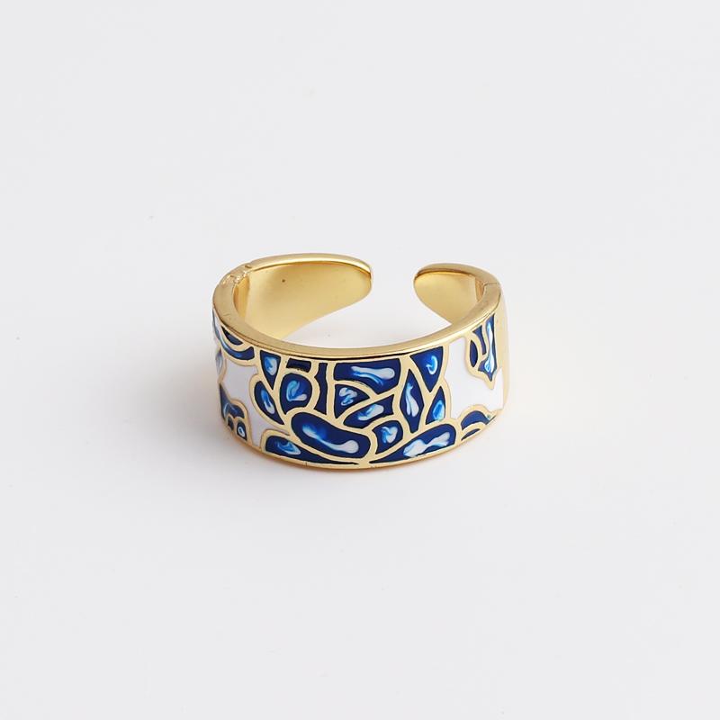 New Fashion Enamel Colorful Flower Rings For Women Adjustable Copper Gold Plated Wide Finger Band Ring Party Jewelry Gift
