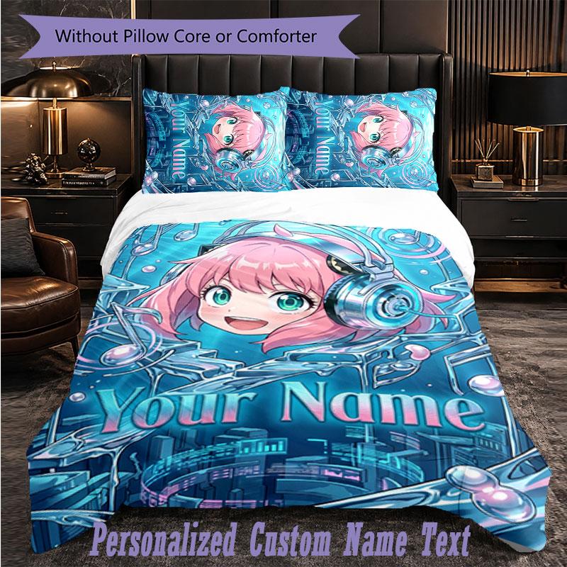 Personalized 3Pcs Bedding SetSpy × Family Custom Text Duvet Cover Pillowcase Set Bedroom Gift