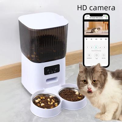 5L Tierfutterautomat mit Kamera Automatischer Katzenfutterautomat Intelligenter Hundefutterspender WiFi Zeitsteuerung Quantitativ Edelstahl-Fressnapf