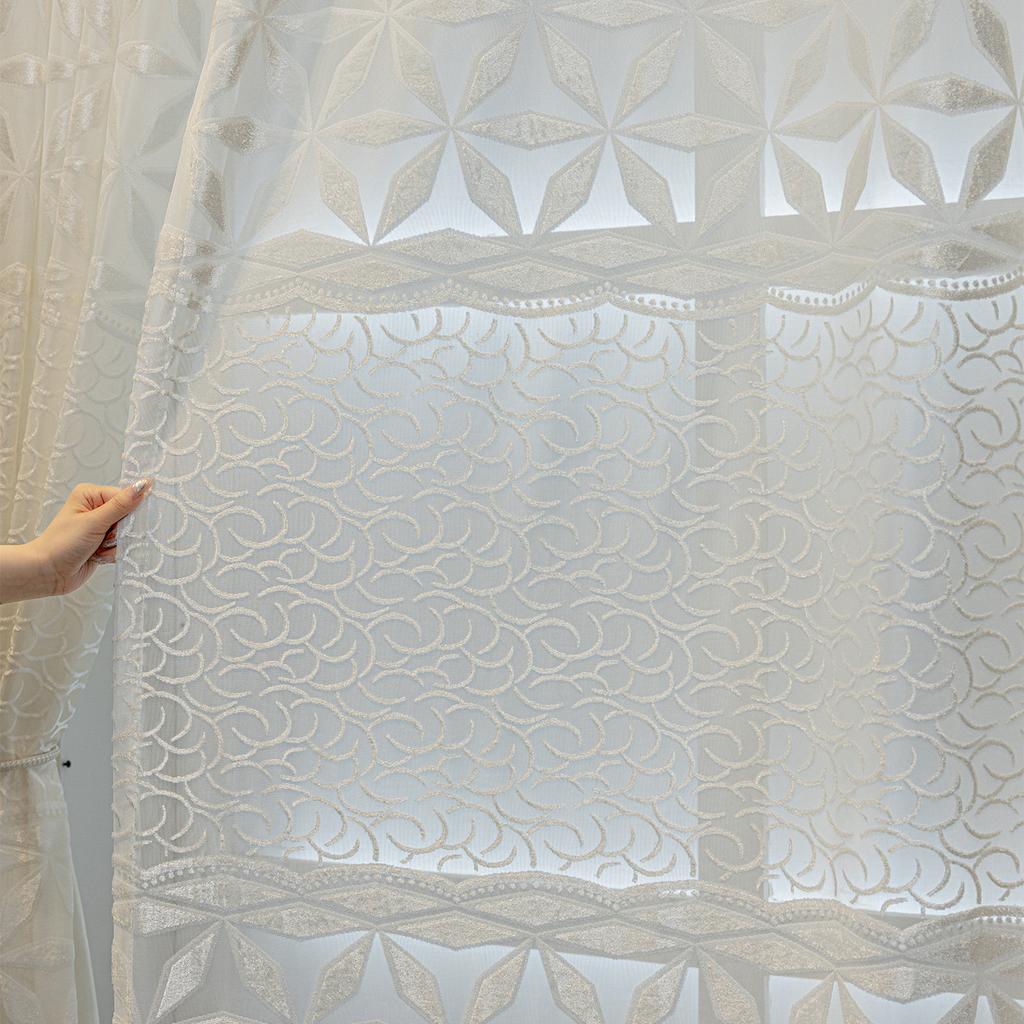 Bohemian French Plant Jacquard Semi-Sheer Curtains, Grommet Top, Modern Textured Fabric, Light Filtering, Home Decor for Bedroom, Living Room, Balcony