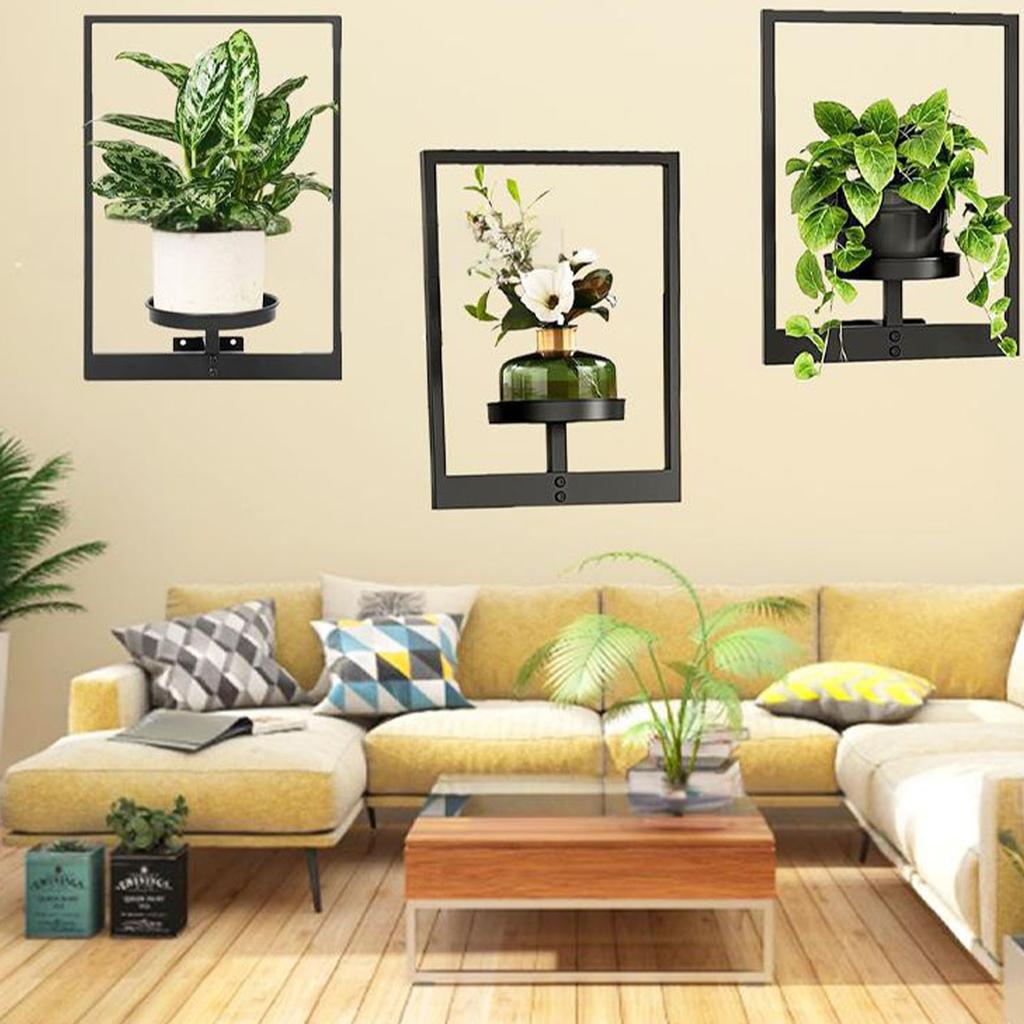 3pcs Wall Plant Holder, Metal Picture Frame Wall Mounted Shelf, Window Plant Shelves Hanging Plants Stand for Indoor Outdoor Decor Living Ro
