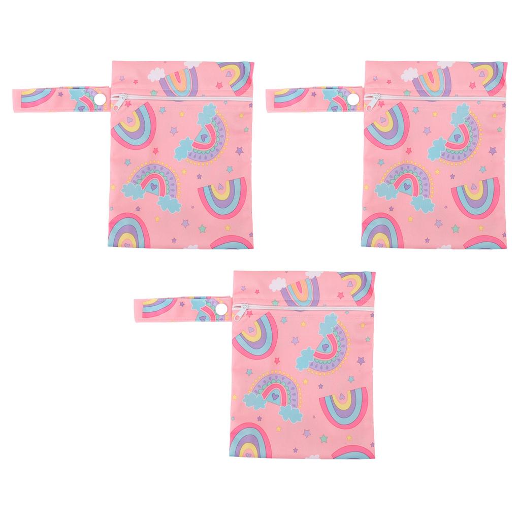 3pcs Wet Dry Bags for Diaper Bag Water Resistant Reusable Detachable Snap Handle Printed Cloth Diaper Wet Dry Bags