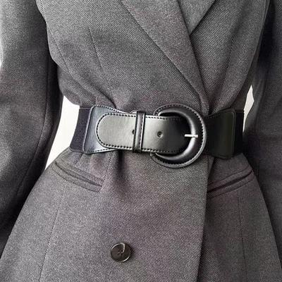 Wide Black PU Belt Women Chunky Waist Cincher With Pin Buckle Casual Chic Outfit Accessory 2025 Winter Fashion