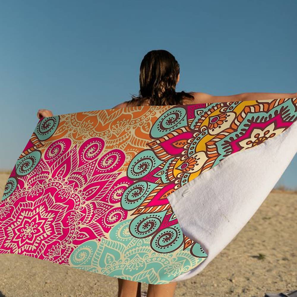 Colorful Mandala Pattern Bath Towel Microfiber Soft Water Absorbing Breathable For Girl Kids Decorative Cartoon Beach Towel