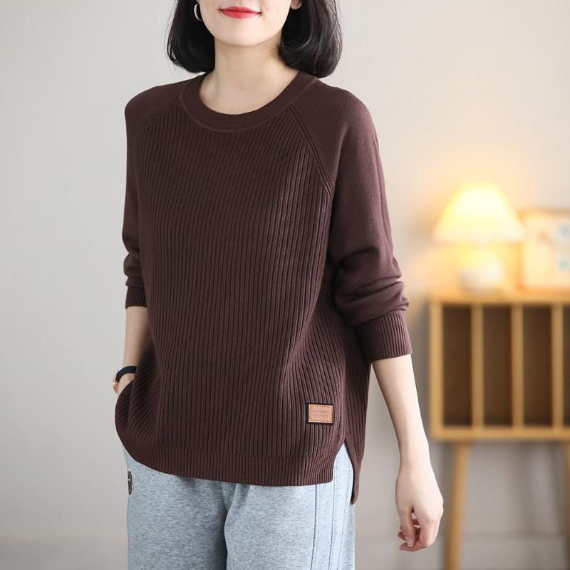 Artistic Round Neck Pullover Sweater for Women's Autumn Winter Knitted Top Loose Base Sweaters Simple